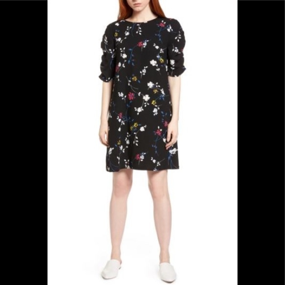 Halogen Ruched Sleeve crepe dress